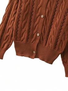 EMERY ROSE Damen Zugband Cut Out Rundhals Minimalistisch Braun Strickjacke, Herbst/Winter