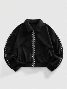 ROMWE MEN Abrigo casual de hombre con remaches, estilo callejero de otoño/invierno - Multicolor - Ver 1