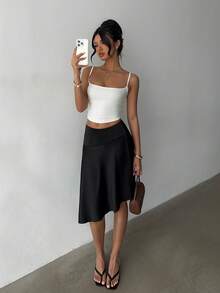 Aloruh Women's New Romantic Date Party Elegant Sexy Charming Playful Red Lip Print Black Mesh Flared Mini Skirt - Black - View 4