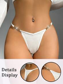 Solid Chain Detail Sexy G-String Bridallingerie - White - View 1