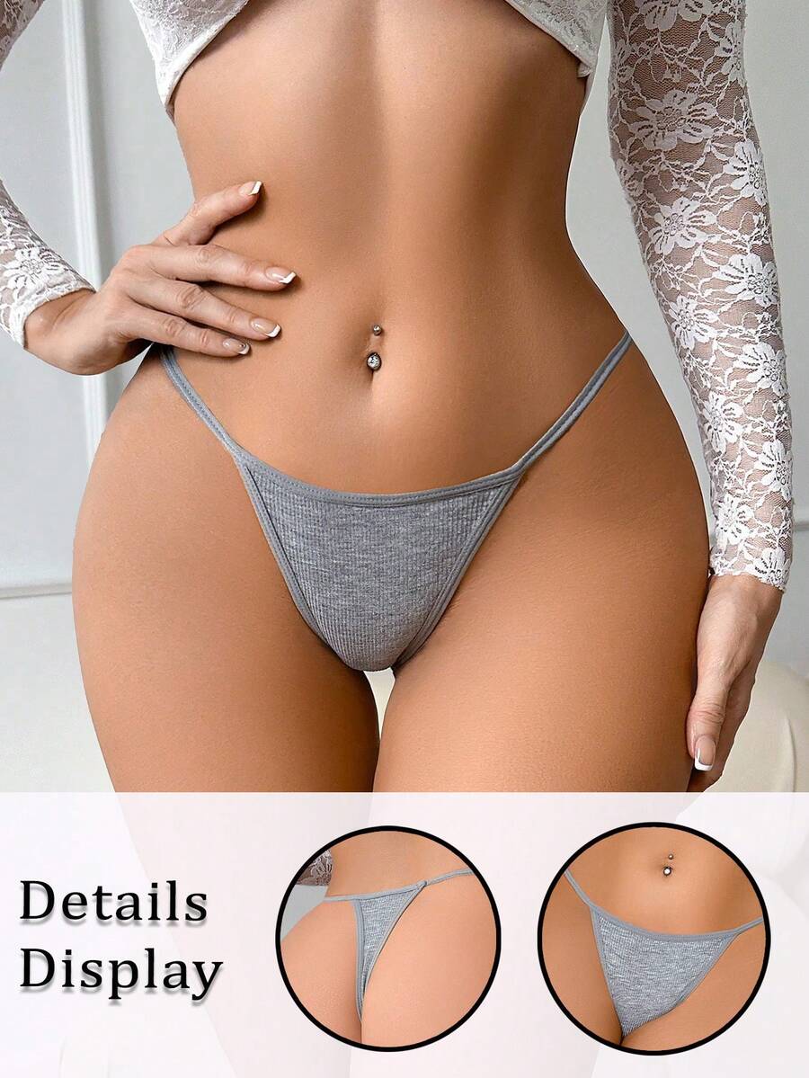 SHEIN 1 pieza Panty tipo tanga de unicolor sin costuras para mujeres - Gris - Ver 1