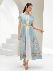 Al Najma New Design Embroidered Waist Belt Slimming Abaya Dress Kaftan Jalabiya Dress - Multicolor - View 5