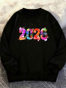 Hombre004 Sudadera de cuello redondo de moda Parte superior de ropa para casa, cómoda y abrigada cálida para otoño e invierno, con envío local desde México Sudadera de moda con el atractivo diseño de los números 2026, perfecta para la coleccion de ropa casual, ofrece un look único y moderno, ideal para expresar tu estilo personal - Negro - Ver 1