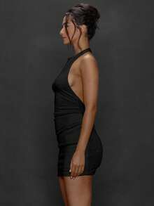 MUSERA 紧身露背吊带迷你连衣裙，日常外出、夜间派对、性感街头风、时尚情人节皆宜，优雅别致 - 黑色 - 查看 4