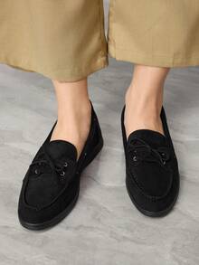 Sleekvia Women's Casual Versatile Commuting Simple Lace-Up Flats For Christmas - Black - View 4