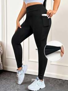 CovetEZ Plus 纯色宽带腰部紧身裤，带手机口袋