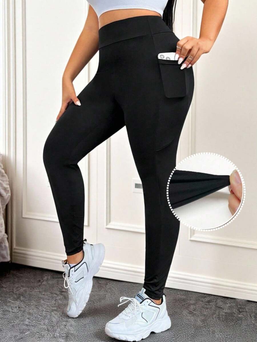 CovetEZ Plus 纯色宽带腰部紧身裤，带手机口袋