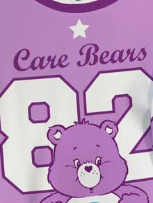 SHEIN X Care Bears Plus Size Summer Casual Numeric & Bear Print Round Neck Short Sleeve T-Shirt - White - View 5
