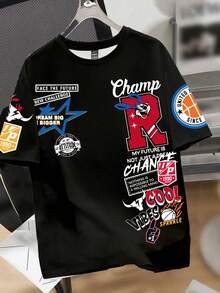 Manfinity Joysei 3件套男士圆领短袖创意字母图案休闲百搭印花T恤 - 彩色 - 查看 6