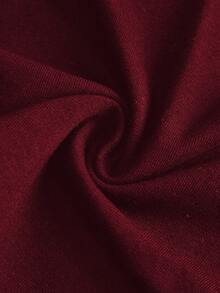 Aloruh 女士纯色时尚长袖露肩褶皱性感T恤 - 酒紅色 - 查看 4