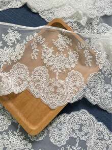 1 Roll, Lace And Silk Thread, Mesh Embroidery, Wedding Dress, Headscarf, Base Layer, Clothing DIY Accessories, Lace And Lace - White - View 4