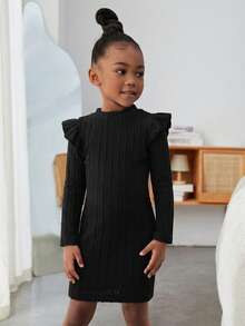 SHEIN 女童纯色圣诞休闲短袖长袖连衣裙