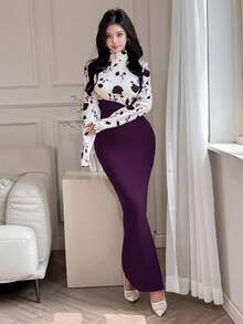 Feyla 优雅修身女士长裙，简约时尚，适合日常休闲穿着和晚宴场合。 - Bold Plum - 查看 6