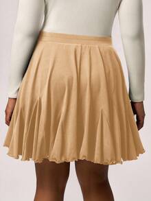 SHEIN Tall CURVE Plus Size Black Casual Loose A-Line Skirt, Fashionable, Black Ruffle Skirt, Shorts - Camel - View 2