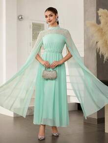 Modelyn Váy dài tay bồng bềnh đính đá sang trọng dành cho nữ - Màu xanh Bạc hà - Xem 4