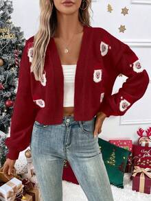 EMERY ROSE Women's Casual Santa Claus Pattern Front Cardigan, Autumn/Winter - Multicolor - View 5