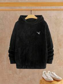 HIMLAND Black Fluffy Casual Loose Long Sleeve Hoodie For Men, Daily Wear - Black - View 1