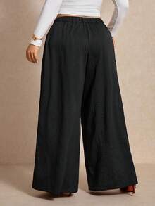 Elaquor Quần ống rộng màu trơn có túi cỡ lớn dành cho nữ - màu đen - Xem 2