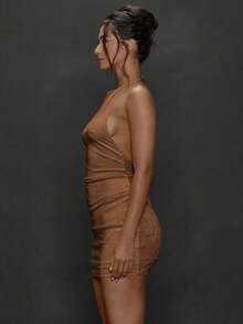 MUSERA 紧身露背吊带迷你连衣裙，适合秋季、日常、夜间外出、性感街头风、派对、春夏度假等各种场合。 - 棕色 - 查看 4