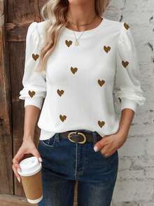 EMERY ROSE Fashionable Casual New White Base Heart Print T-Shirt - Multicolor - View 5