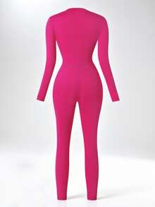 Sparklyn 秋冬款青少年女孩保暖街头风格紧身裤 - 玫紅色 - 查看 2