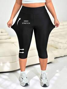 Solflare Plus Size Extra Soft Capri Leggings For Summer - Black - View 1
