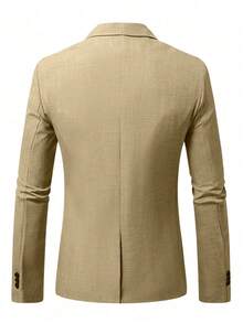 Manfinity Mode 男士太空染色口袋单排扣西装外套 - 卡其色 - 查看 2