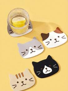 Joivida 2pcs/4pcs Cat Silicone Cup Coaster Mat, Waterproof & Heat Resistant Table Placemats