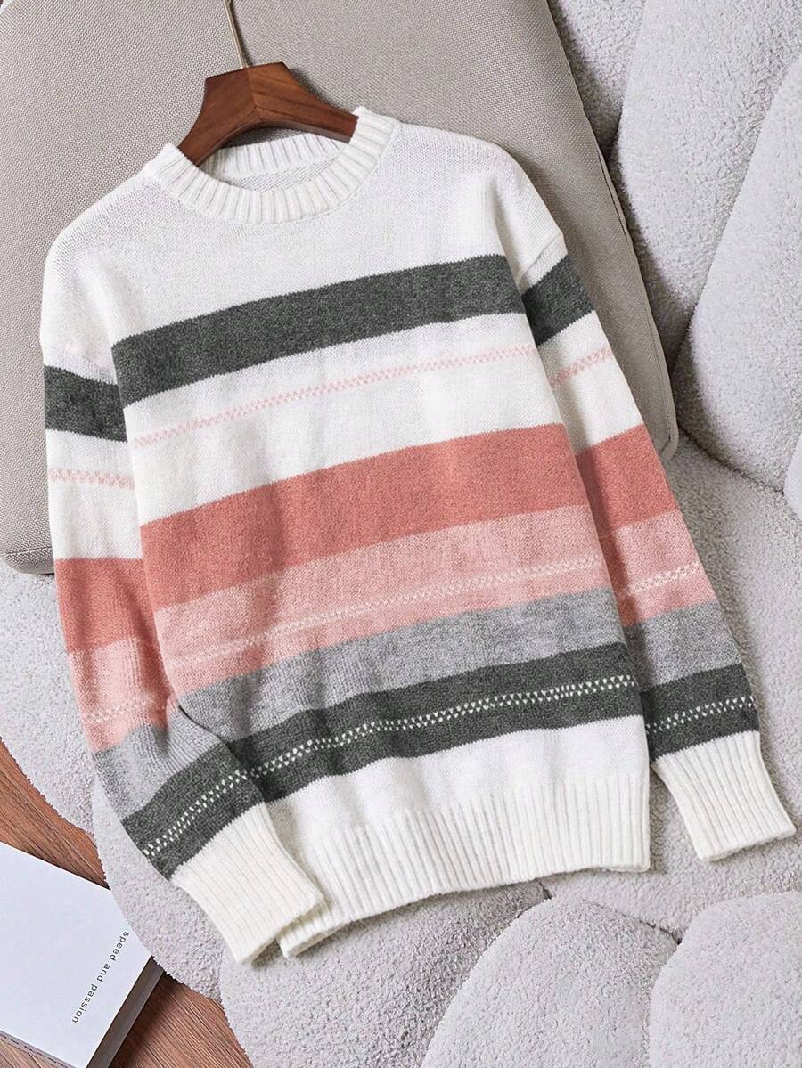 EMERY ROSE Suéter de bloques de color con hombros caídos, tops de manga larga - Multicolor - Ver 1