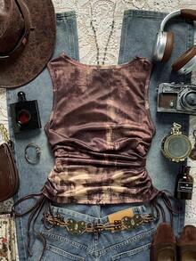 Easelle 女士个性化印花圆领无袖背心 - 摩卡棕 - 查看 10