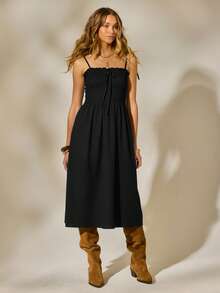 Aralina 夏秋冬西部格子褶皱迷你连衣裙乡村音乐会服装 - 黑色 - 查看 8