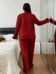 Plus Size Plaid Lapel Pajama Set - Multicolor - View 2