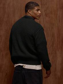 Musero Oversized Long Sleeve Chunky Knit Style Jumper Sweater Button Placket Detailing Spring&Summer - Black - View 4
