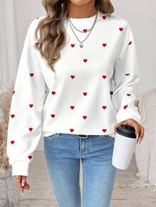 SHEIN LUNE Casual Minimalist Heart Graphic Print Round Neck Loose Fit Plus Size Women Sweatshirt - Multicolor - View 6