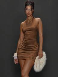 MUSERA Körperbetontes Neckholder-Rückenfreies Mini-Kleid für Herbst und Winter, Ausgehen, Alltag, Nachtleben, sexy Streetwear, Party, Thanksgiving, Chic