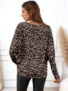 EMERY ROSE Casual Leopard Print Minimalist Women's T-Shirt, Suitable For Autumn/Winter Leopard Print Top Women Long Sleeve Tops Animal Print Top Cheetah Print Top Brown Long Sleeve Top,Graphic Tees - Multicolor - View 3