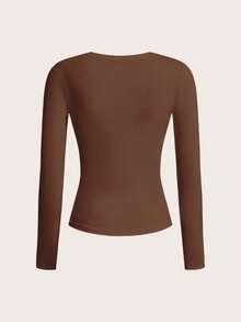 Tseoso 2pcs Women's Brown Khaki 95% Cotton Crew Neck Casual Fitted Long Sleeve T-Shirt Set, Suitable For Autumn/Winter - Multicolor - View 8