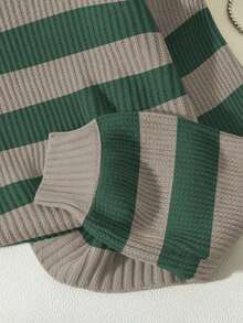 Franclia Áo len chui đầu kẻ sọc dài tay hở vai dáng rộng thoải mái cho nữ, mùa thu/đông - Nhiều màu - Xem 4