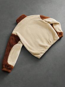 PAVTROS Men's Street Style, Minimalist Patchwork Stand Collar Half-Zip Comfortable Fleece Sweatshirt, Warm, Lightweight, Autumn/Winter Street Wear - Khaki - View 2