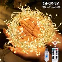 1串100/200/300颗LED灯珠，USB接口，8种模式，3/6/9米长，适用于婚礼、生日派对、露营、万圣节、圣诞节装饰，闪烁灯串，可用于户外、花园、露台、庭院、圣诞树装饰。 - 彩色 - 查看 26