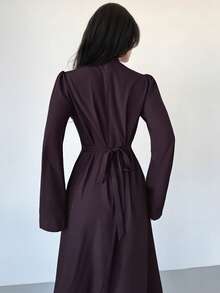 Firerie Women's Elegant Solid Color Pullover Short Sleeve Minimalist Loose Fit Spring/Summer Dress With Bow Tie Back Design, Versatile For Office And Commute,Fashion New Year, Valentine's Day, Party, Spring,Autumn/Winter Burgundy,Spring Dress,New Year, Valentine's Day, Party, Spring Ball,Valentine's Day,Valentine Outfits For Women