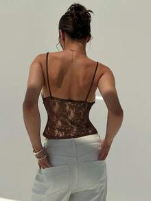 Aloruh Elegant Sexy Lace Sheer Backless Camisole Top, Suitable For Outdoor, Music Concerts, Spring/Summer,Tank Top