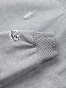 Manfinity Hypemode 男士字母图案口袋抽绳卫衣，宽松灰色连帽衫 - 灰色 - 查看 6