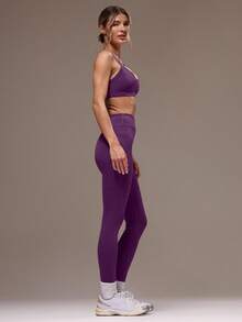 Musera Sport Women Cross Back Top & Leggings Sports Sets Gym Fitness - Purple - View 4