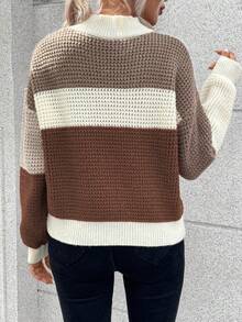 EMERY ROSE Women's Contrast Color Drop Shoulder Long Sleeve Casual Loose Pullover Sweater, Autumn/Winter - Multicolor - View 2