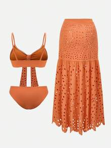 Swim Oasis 1 Bộ váy dài họa tiết jacquard thanh lịch màu cam nâu dành cho nữ - trái cam - Xem 2