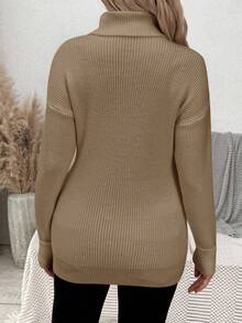 SHEIN 孕妇纯色落肩长袖高领休闲套头毛衣，秋冬季