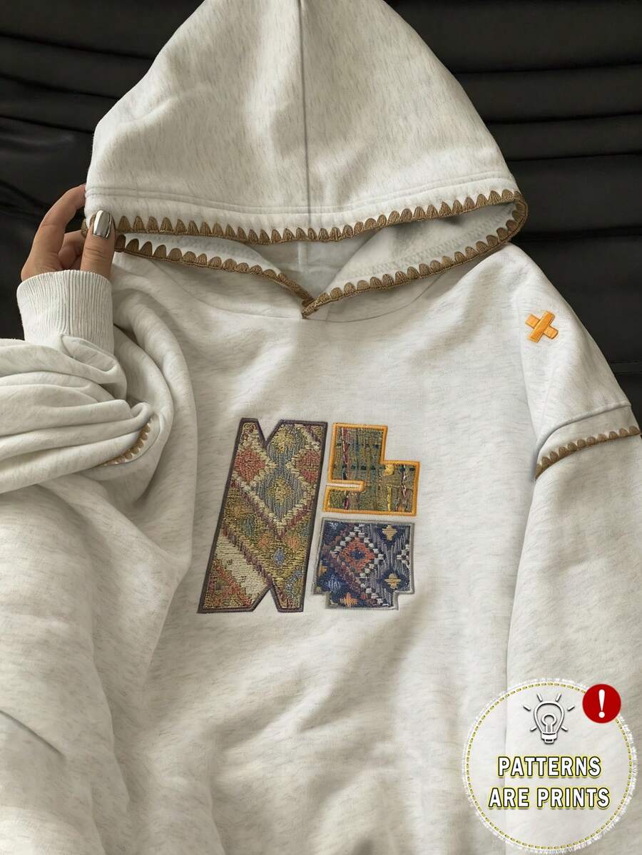 INAWLY 女士加大码卫衣 / 复古图案仿刺绣印花 / 时尚休闲复古卫衣 / 休闲简约时尚卫衣 / 时尚上衣 / 趣味卫衣 / 秋冬超宽松加大码圆领长袖卫衣 / 女士春季套头衫,女士蕾丝撞色卫衣,长袖上衣,返校秋冬卫衣 - 灰色 - 查看 1