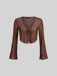 Sweetra Bộ 2 váy yếm tay dài in hoa phối lưới xoắn cỡ lớn - Nhiều màu - Xem 15