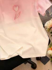 Resyla 女士圆领郁金香和花卉渐变印花短袖T恤，夏季 - 彩色 - 查看 3